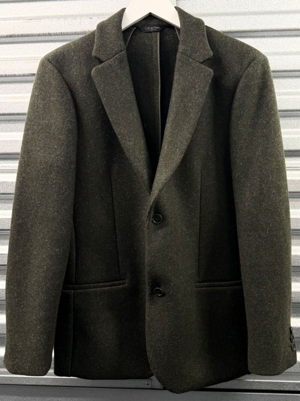 CALVIN KLEIN COLLECTION DARK GREEN HEAVY WOOL BLAZER JACKET